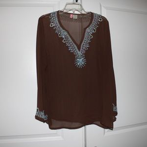 Itsu Brown beaded sheer top